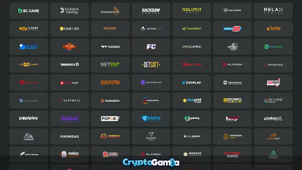 Selection of game providers at BC. Game casino