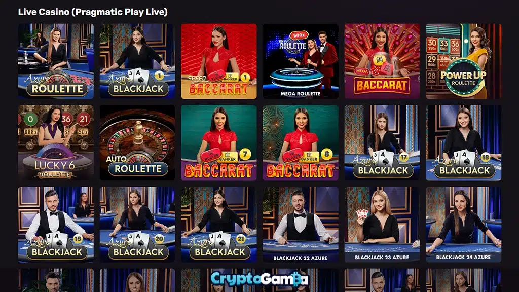 Selection of games of Pragmatic Play Live provider