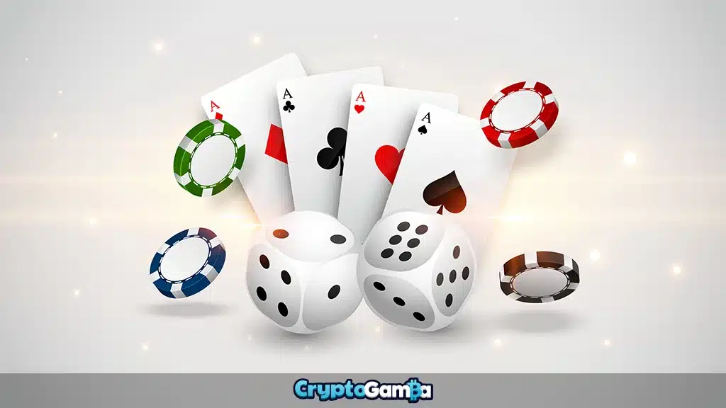 Casino elements cards dice and flying chips