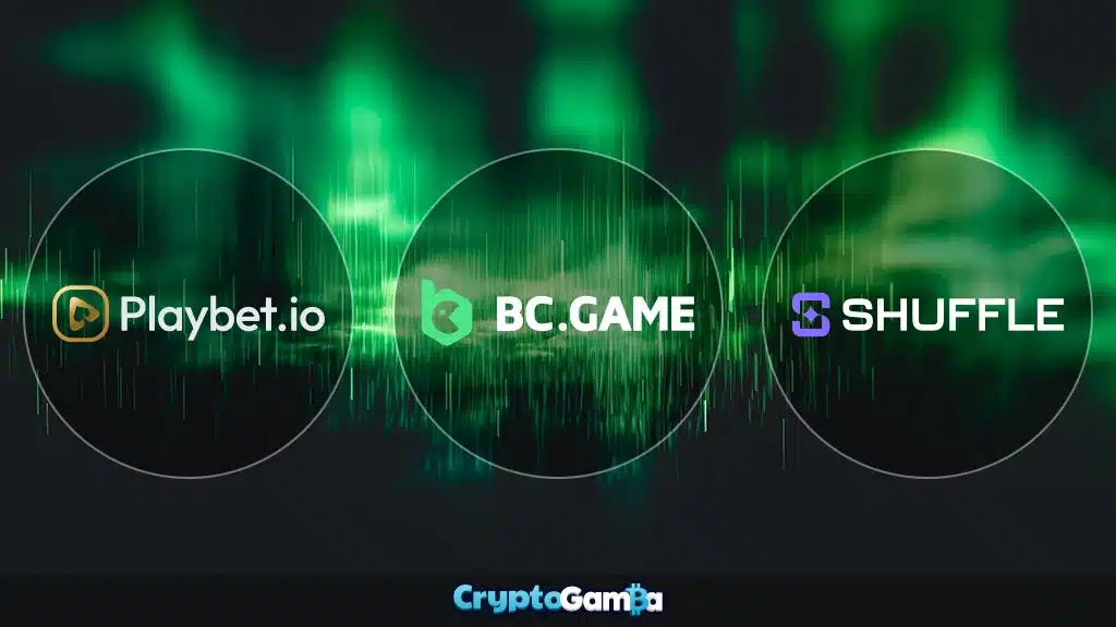 Playbet.io, BC.Game and Shuffle casino logos