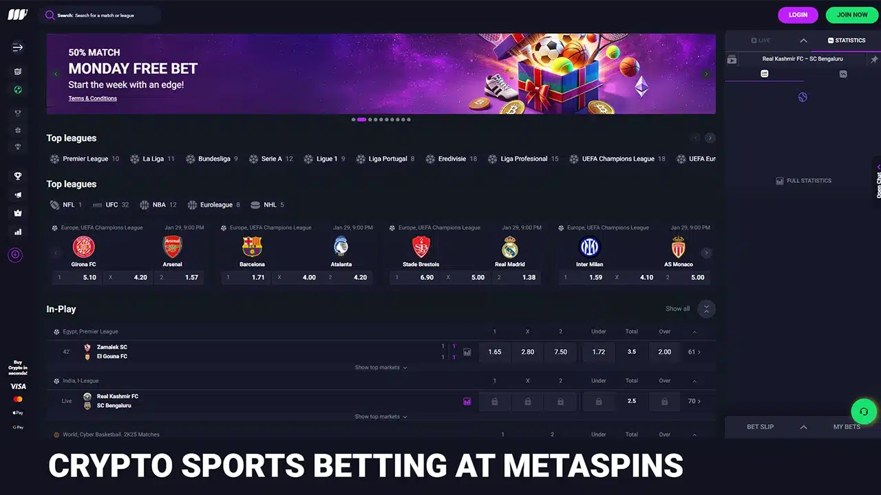 Metaspins crypto casino sports betting offer