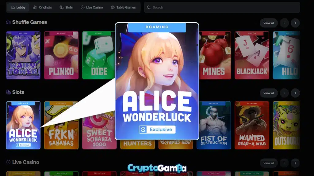 Alice WonderLuck video slot exclusive at Shuffle Casino