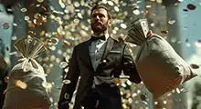 Rich man in suit with money as a background