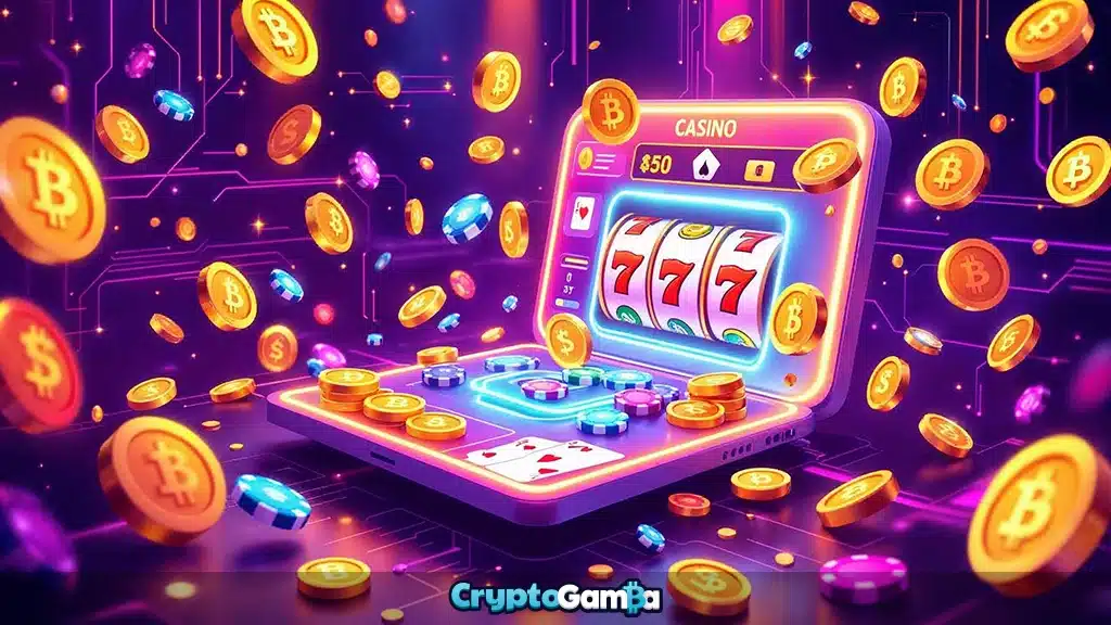 Crypto coins flying around device while online casino is in use