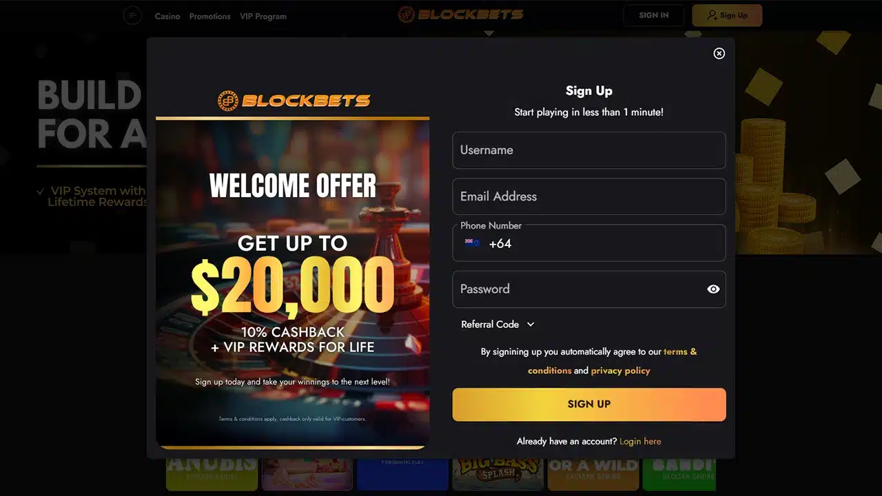 BlockBets crypto casino registration process