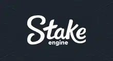 Stake engine program white logo on a dark background