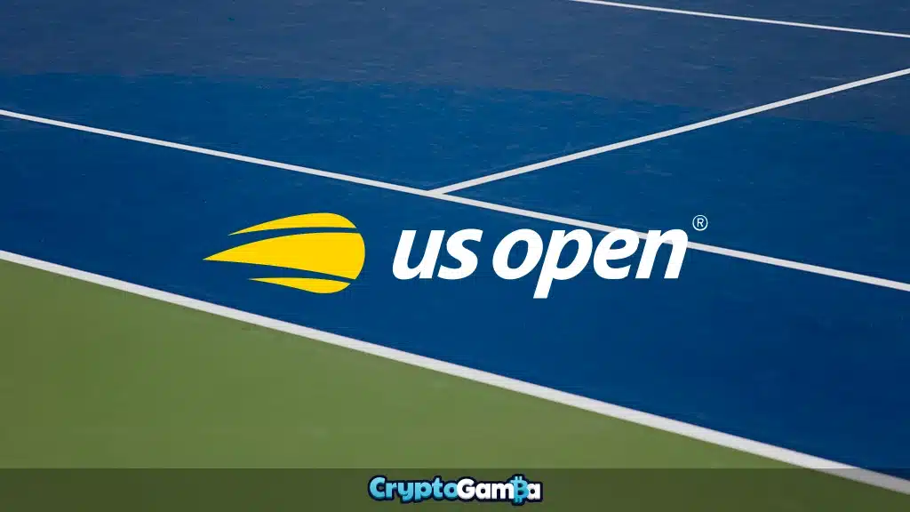 US Open tennis tournament logo on court background
