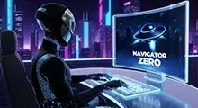 Navigator Zero game logo on virtual screen