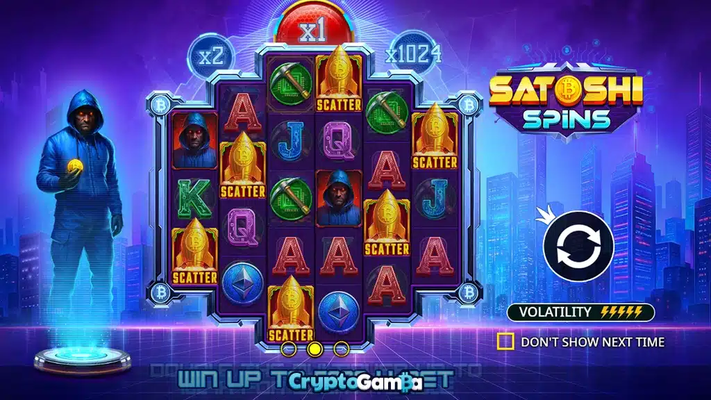 Satoshi Spins video slot game interface